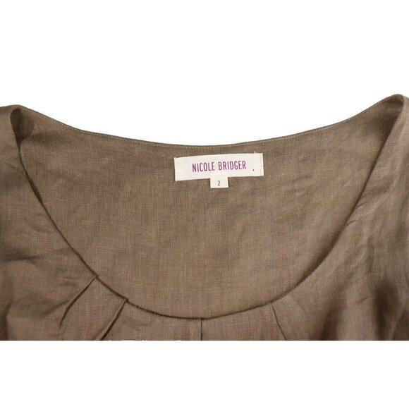 Nicole Bridger Womens Small Brown Asymmetrical Harem Linen Tank Dress Midi $295 - Picture 3 of 8